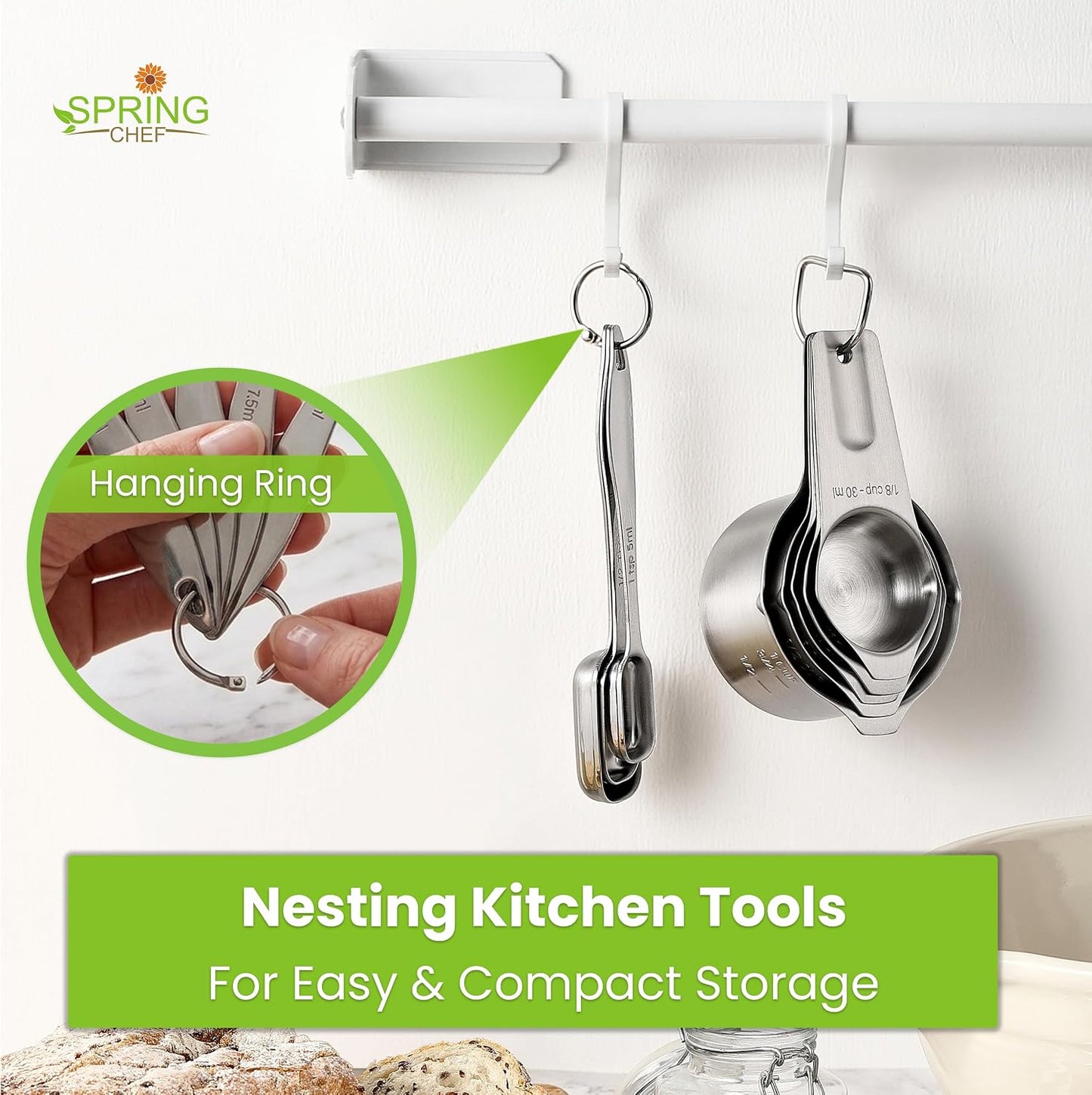Spring Chef Stainless Steel Measuring Cups and Spoons Set of 14 with Leveler, Nesting Kitchen Metal Measuring Cups and Spoons Set for Dry and Liquid Ingredients, Perfect for Cooking & Baking
