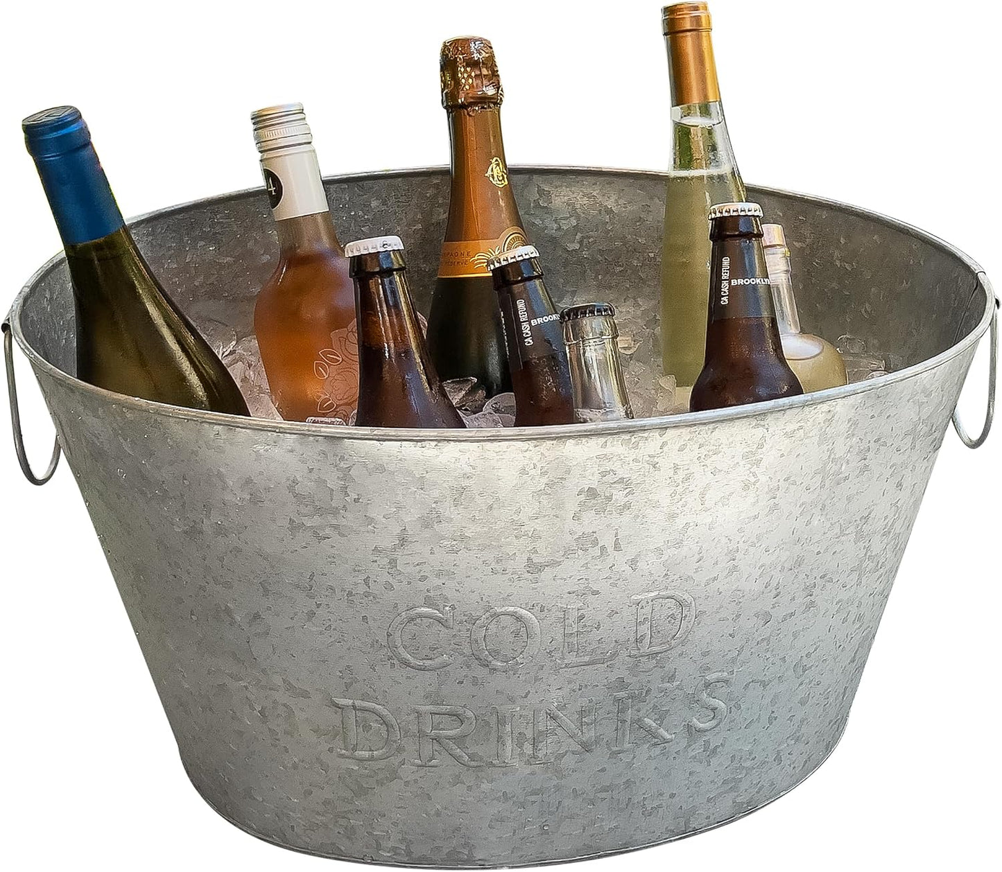 Mind Reader Ice Beverage Bucket for Parties, Wine Bucket, Baby Photo Tub, Galvanized Metal, 17.25" L x 11" W x 9.5" H, Silver
