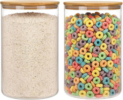 Moretoes 3 Pack 2qt Glass Storage Containers with Bamboo Press Lids, Large Airtight Food Storage Jars for Pantry, Flour, Sugar, Dry Goods