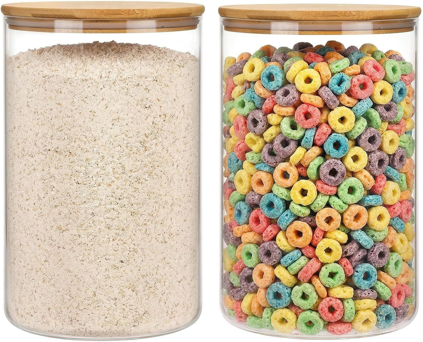 Moretoes 3 Pack 2qt Glass Storage Containers with Bamboo Press Lids, Large Airtight Food Storage Jars for Pantry, Flour, Sugar, Dry Goods
