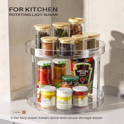 2 Pack Lazy Susan Organizer, 9 inch Rotating Storage Organizer with 4 Removable Bins, Lazy Susan Turntable Organizer for Fridge, Kitchen, Vanity, Cabinet