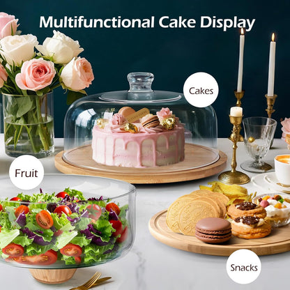 MASTERTOP Cake Stand with Dome Lid - 360° Rotation Cake Stand, 12in Round Cake Holder, 2-in-1 Dessert Table Display Set for Wedding/Birthday/Kitchen/Party