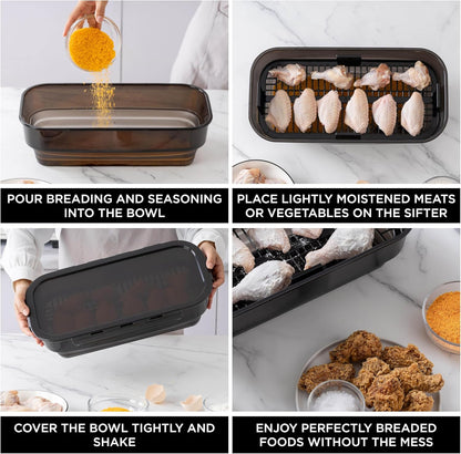 COOK WITH COLOR Collapsible Batter Bowl - Mess Free Breading Shaker Container - Great for Fried Fish, Fried Chicken, Onion Rings, Wings & More, Gray