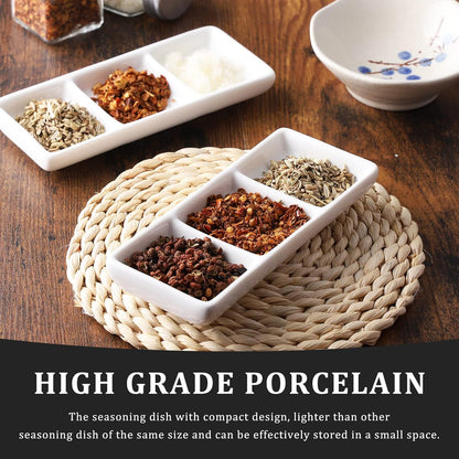 Yardwe Ceramic 3-Compartment Appetizer Serving Tray Rectangular Divided Sauce Dishes for Soy Sauce Spices and Condiments Versatile Snack Platter for Entertaining