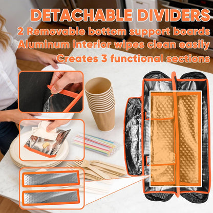 CROTIRAD Foldable Utensil Holder for Party with 9 Compartments, Paper Plate Organizer for Countertop with Top Handle, Buffet Silverware Utensil Caddy for Plate Cup Fork Spoon Napkin, Black