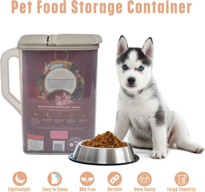 Buddeez Pet Food Storage Container - 8 Quart Capacity Dog / Cat Food & Bird Seed Container with Durable EZ Grip Handle, Flip Gray Lid (includes 1 Cup Clear Scoop)