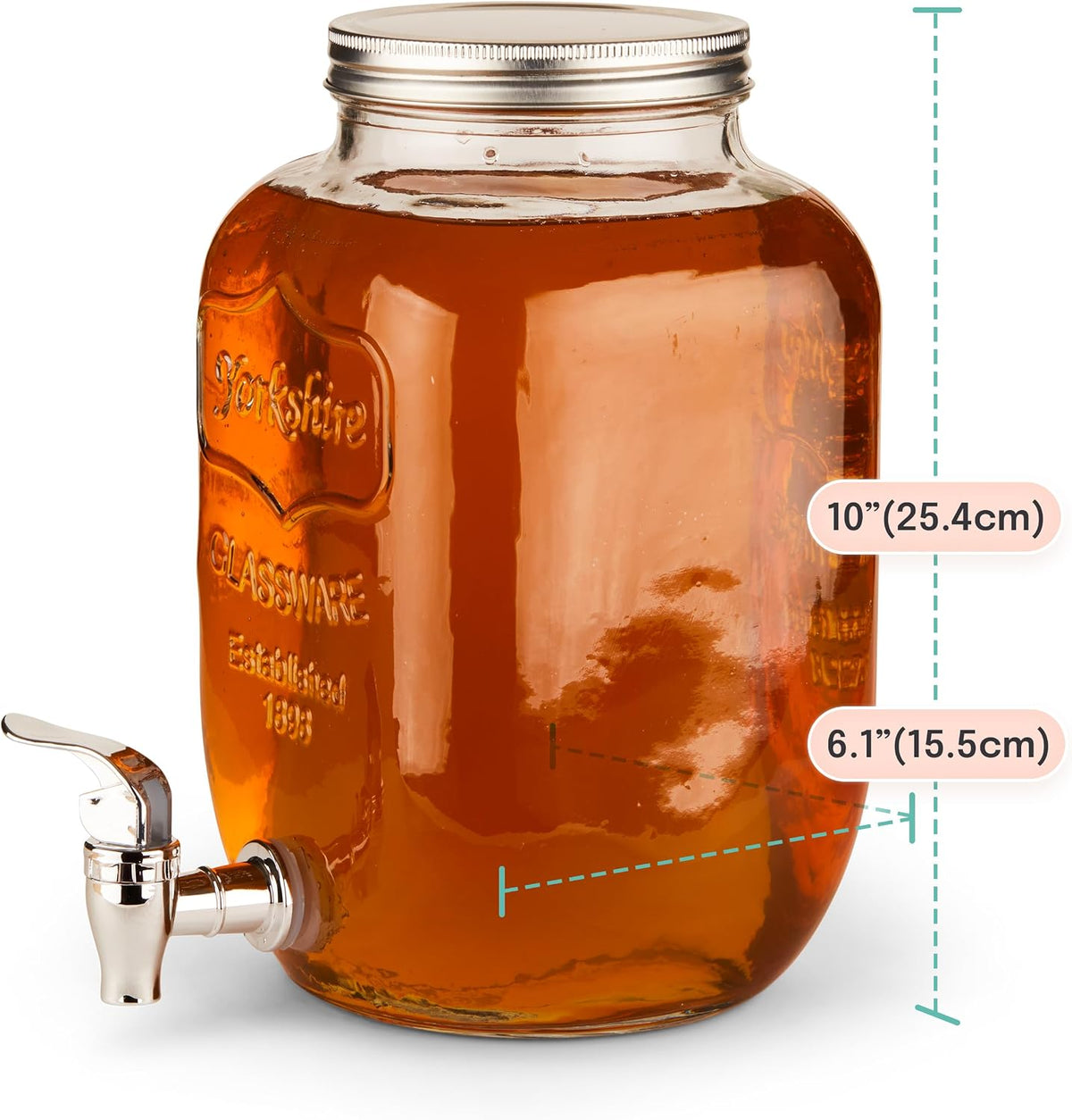 Estilo Gallon Drink Dispenser with Stand - Glass Beverage Dispenser with Stand for Weddings - Sun Tea Jar with Spigot 1 Gallon - Countertop Glass Water Dispenser for Lemonade and Parties