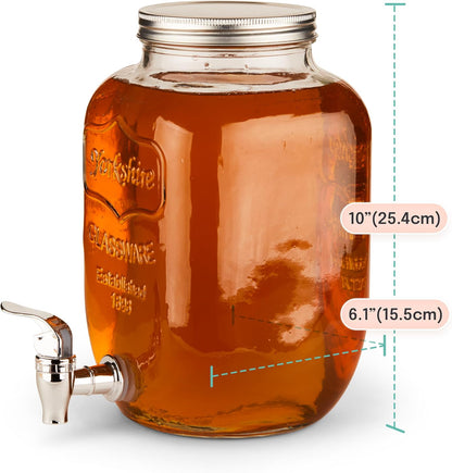 Estilo Gallon Drink Dispenser with Stand - Glass Beverage Dispenser with Stand for Weddings - Sun Tea Jar with Spigot 1 Gallon - Countertop Glass Water Dispenser for Lemonade and Parties