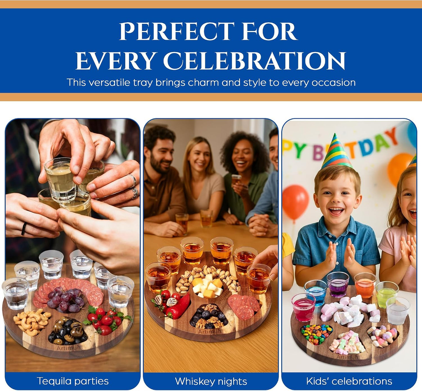 Tequila Shot Glasses Wooden Tray for Gift and Decorations, Elegant Serving Tray for Parties and Celebrations, Shot Glasses Set, Charcuterie Boards, with Six Drinking Glasses, Bar Accessories