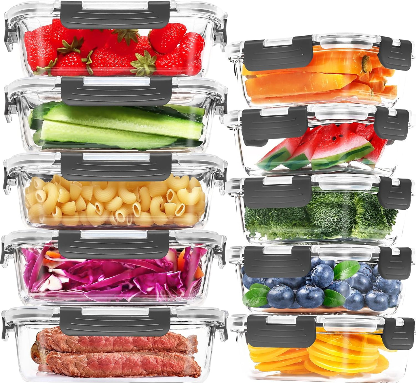 Skroam 5-Packs 36OZ Glass Food Storage Containers with Lids Airtight, Glass Meal Prep Container for Lunch, Pantry Organizers and Storage, Glass Lunch Boxes for Freezer to Oven Safe, Leak Proof