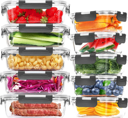 Skroam 5-Packs 36OZ Glass Food Storage Containers with Lids Airtight, Glass Meal Prep Container for Lunch, Pantry Organizers and Storage, Glass Lunch Boxes for Freezer to Oven Safe, Leak Proof