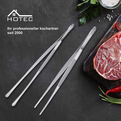 HOTEC Kitchen Tweezers Tongs Stainless Steel Professional Chef Tweezers, Set of 3-6.3", 10" and 12inch Food Tongs for Cooking, Repairing, Dessert, BBQ, Meat, Pasta
