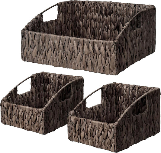 Rattan Storage Baskets, Handwoven Wicker Storage Bins with Built-in Handles, Storage Container Baskets for Shelves, Bedroom, Bathroom, Laundry Room or Kitchen(Natural)