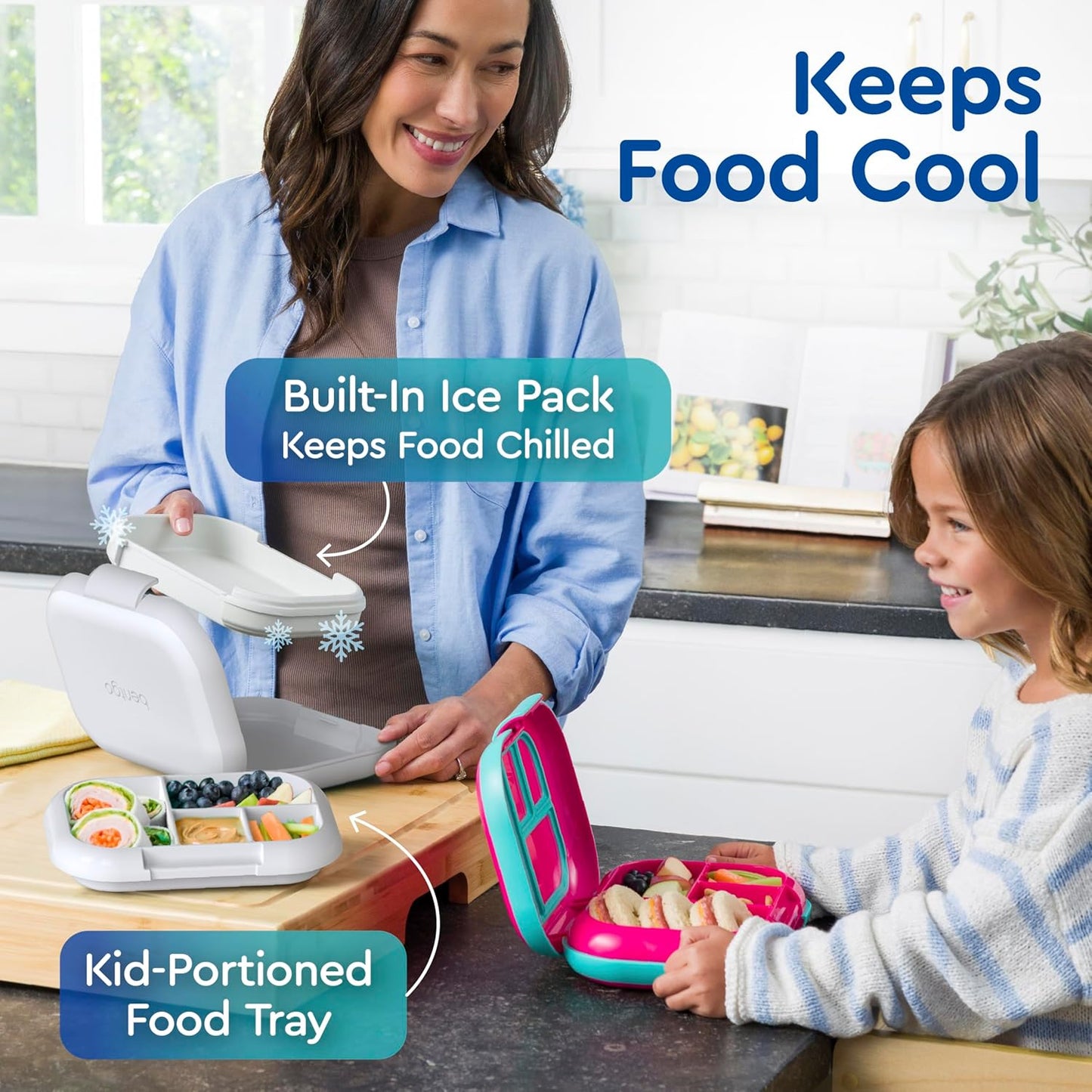 Bentgo Chill Kids Leak-Proof Lunch Box - 4-Compartment Bento Box with Built-In Ice Pack, 3.3 Cup Capacity, PFAS & BPA-Free, Microwave & Dishwasher Safe, Ideal Size for Ages 3 to 7 (Truly Teal)