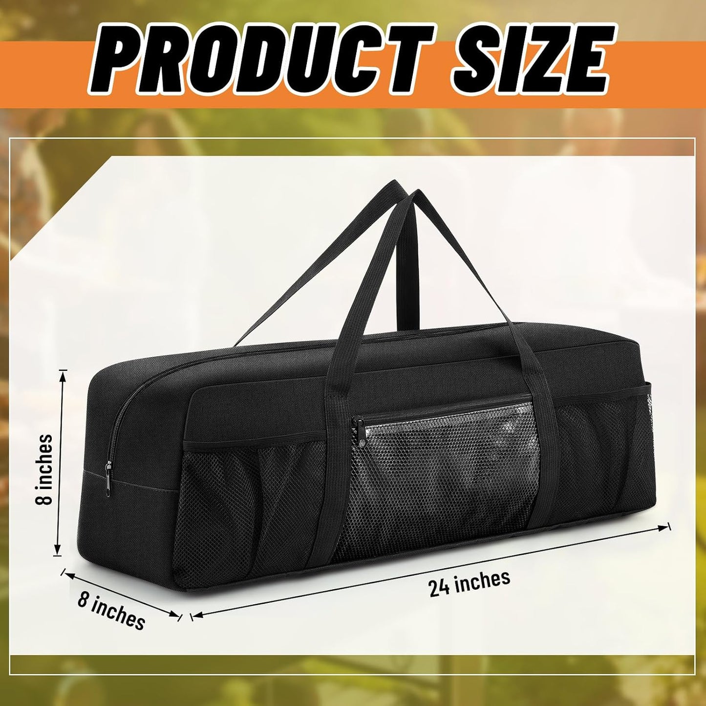 24" Grill Tool Storage Bag, Heavy Duty Waterproof BBQ Tools Bag, 24" x 8" x 8", Large Grill Utensil Storage Caddy with Pockets, BBQ Accessories for Outdoor Barbecue, Camping, Hiking(Green)