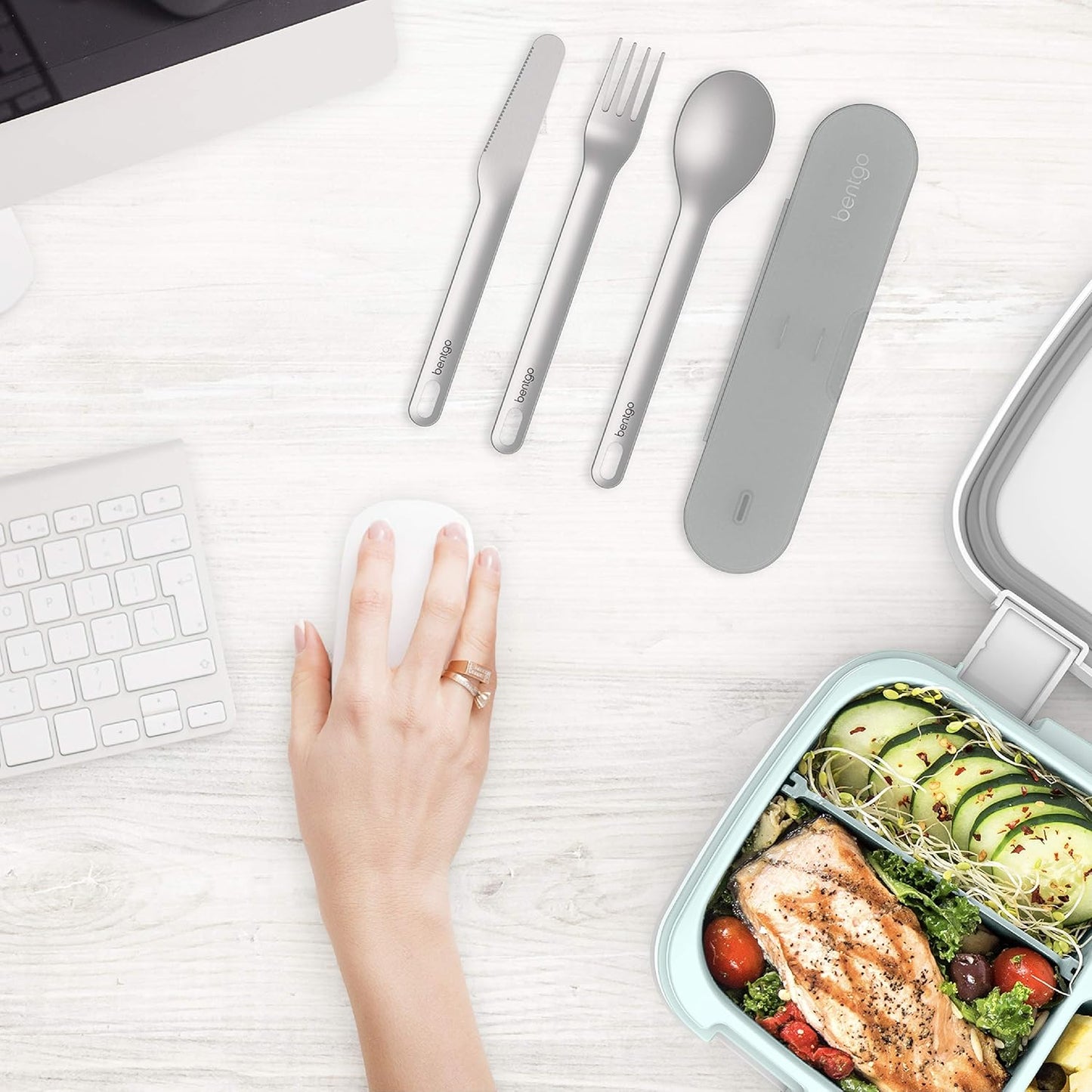 Bentgo Stainless Travel Utensil Set - Reusable 3-Piece Silverware Set with Carrying Case, High-Grade Premium Steel, BPA-Free Case, Eco-Friendly - Ideal for Travel, Camping, and Office Use (Gray)
