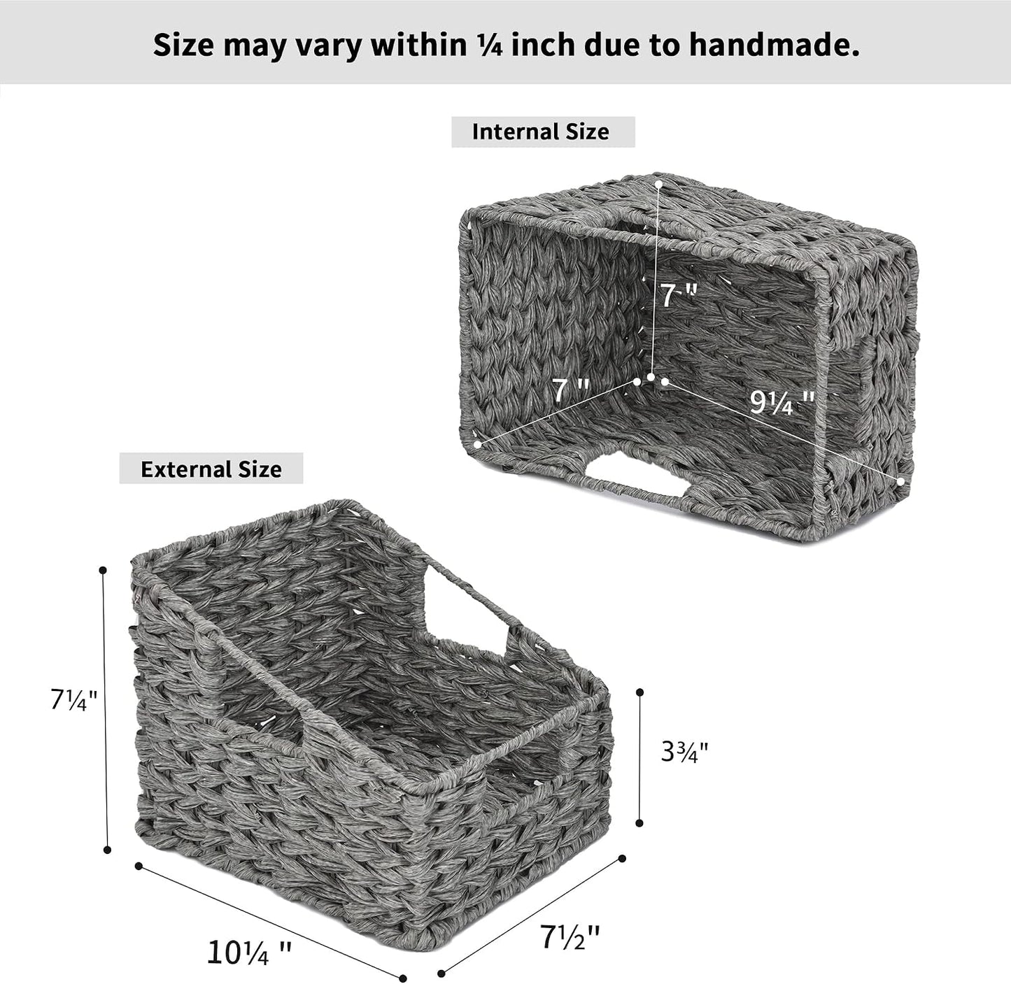 GRANNY SAYS Wicker Storage Baskets for Shelves, Trapezoid Woven Basket with Handles, Storage Wicker Baskets for Pantry, Water Hyacinth, 2-Pack