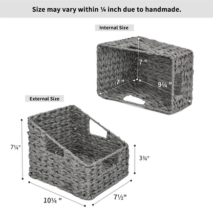 GRANNY SAYS Wicker Storage Baskets for Shelves, Trapezoid Woven Basket with Handles, Storage Wicker Baskets for Pantry, Water Hyacinth, 2-Pack