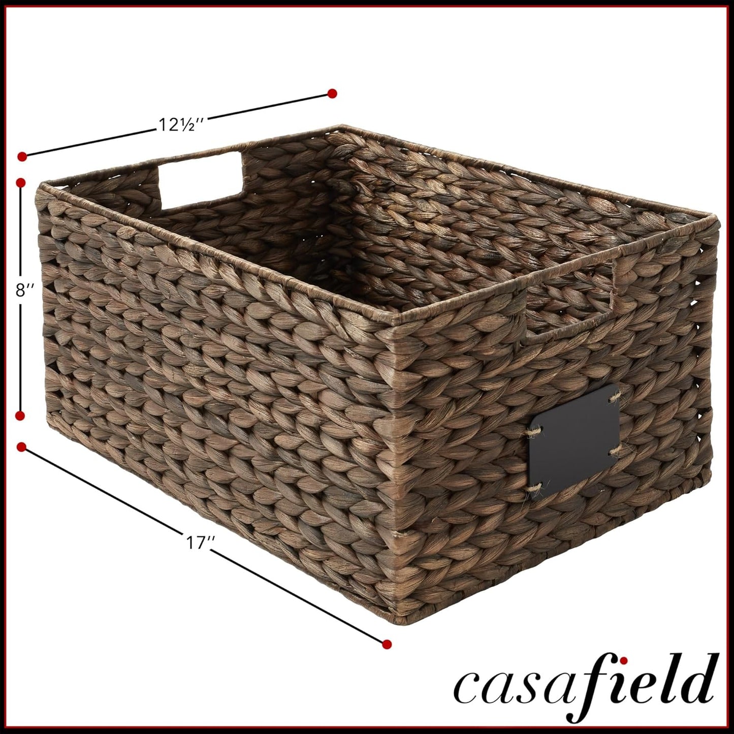 Casafield Set of 4 Water Hyacinth Pantry Baskets, 10" x 13" x 5", with Chalkboard Labels and Chalk Marker - Natural, Woven Storage Bin Organizers for Kitchen Shelves