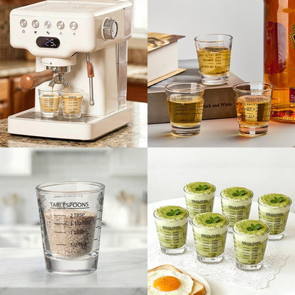 GLASKEY Shot Glasses Measuring Cup Set - 2 Pack Espresso Shot Glasses with Precise Measurement Marks,Heavy Duty Glass,Dishwasher Safe,Perfect for Coffee,Cocktails and Kitchen Use (Black & Red)