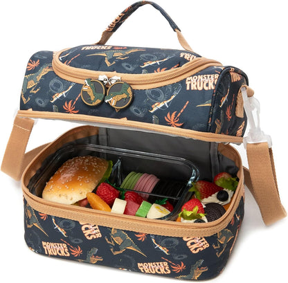 Insulated Kids Dual Compartment Lunch Bags Tote for Girls Boys Toddler School Picnic Food Cooler Thermal with Strap Lunch Boxes Blue Unicorn