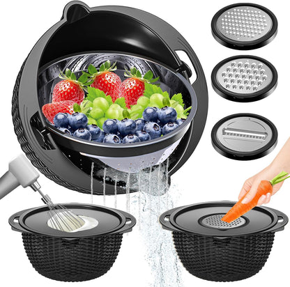 4-in-1 Colander with Bowl Set — Patented 360° Rotatable Strainer Bowl with 3 Graters, Snap-On Lid & Non-Slip Base, Funny Kitchen Present for Women, Aesthetic Pasta Fruit Vegetable Strainer (Beige)