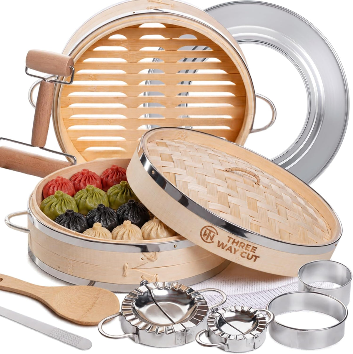 Bamboo Steamer Basket 10 Inch Extra Deep Easy Lift Handles Dumpling Steamer