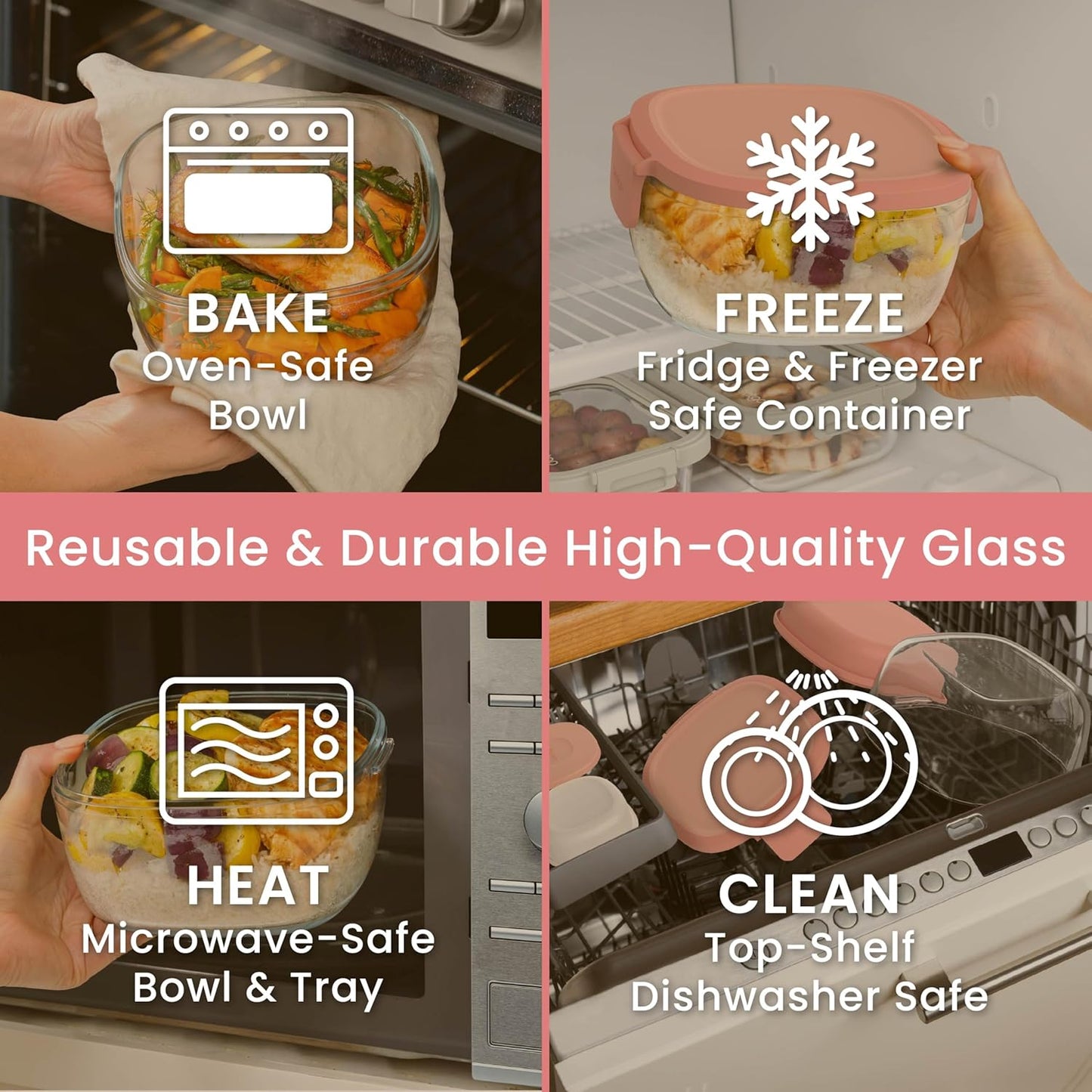 Bentgo Glass Salad Container - 7.6-Cup Salad Bowl with Airtight Lid, Leak-Proof Sauce Container, 4-Compartment Bento Tray & Reusable Fork - BPA-Free for Meal Prep, Office & More (Light Blue)