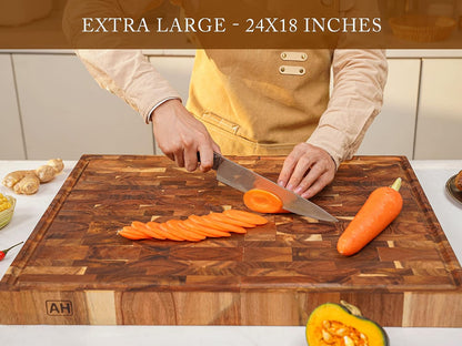 AZRHOM Large Wood Cutting Boards Set of 4 for Kitchen Cheese Charcuterie Board (Gift Box Included) Acacia Butcher Block with Non-slip Mats, Juice Groove and Handles (16x12, 14x10, double 11x8 inch)-4