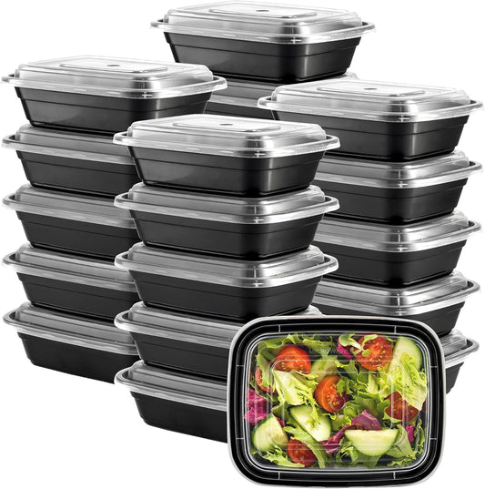 GUSTO [24 oz - 50 Count 3-Compartment Meal Prep Containers with Lids – Reusable, Microwaveable, Dishwasher & Freezer Safe, BPA-Free Food Storage Boxes for Portion Control (Formerly Comfy Package)