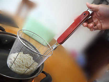 TENTA KITCHEN Premium 18/8 Stainless Steel Mesh Spider Spaghetti Dumpling Noodle Strainer -Mouth diameter 3.8 inch Basket and 8.1inch Handle