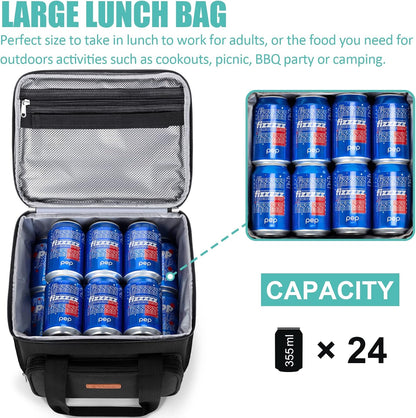 Tiblue Insulated Lunch Bag for Women/Men, Reusable Lunch Box for Office Work School Picnic,Leakproof Freezable Cooler Bag with Adjustable Shoulder Strap for Kid/Adult(Medium, Black & White Stripes)