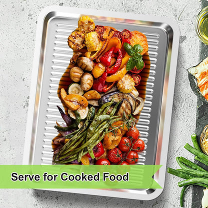 Grilling Prep and Serve Trays, 4 in 1 Stackable Stainless Steel BBQ Food Prep Trays with Cutting Board, Deep Marinating Container, Cooling Rack, Grill Pans BBQ Prep Tub, BBQ Accessories Gift