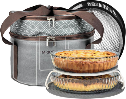 Pie Carrier With A Lid And Handle, With A Hard Edge That Won'T Collapse, Round Insulated Casserole Carrier,It Is Suitable For The Safe Transportation Of Cold And Hot Food (Red)