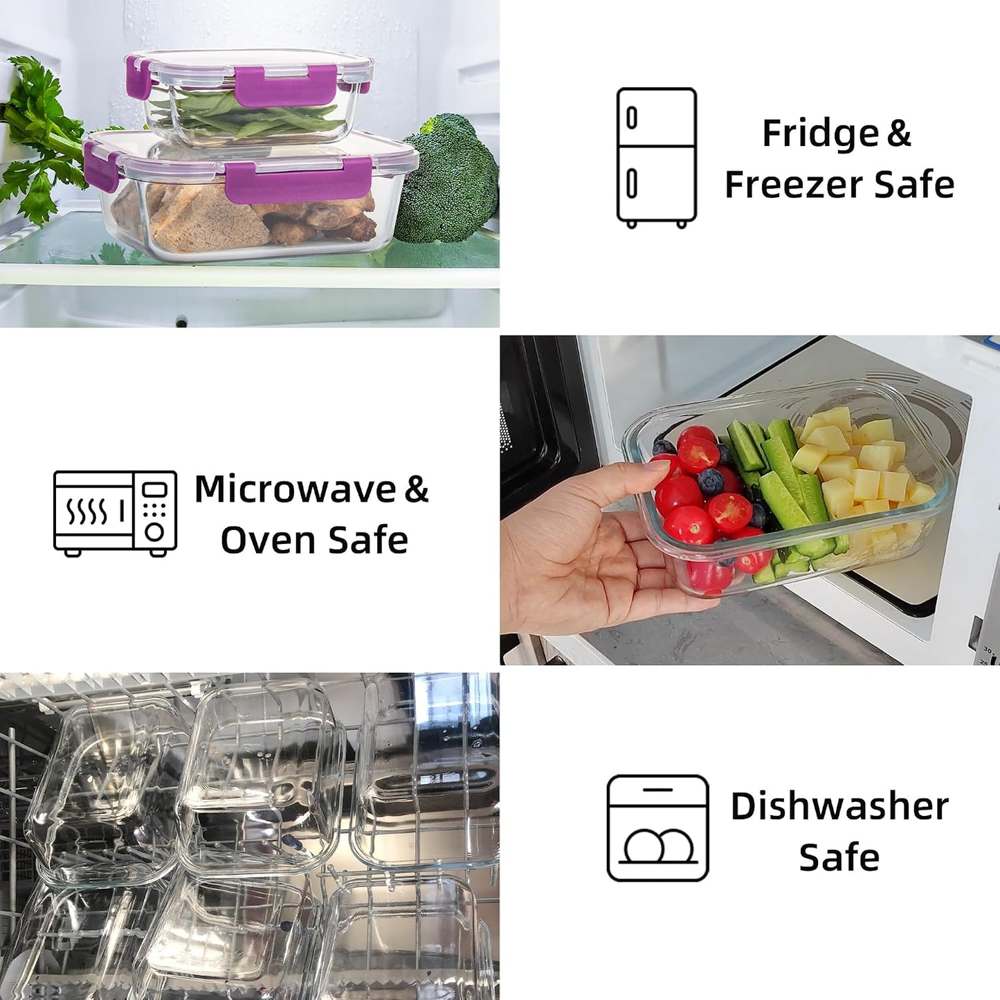 C CREST Airtight Food Storage Glass Containers with Locking Lids- 5 Large (32oz) and 5 Small (12oz), Leak-proof