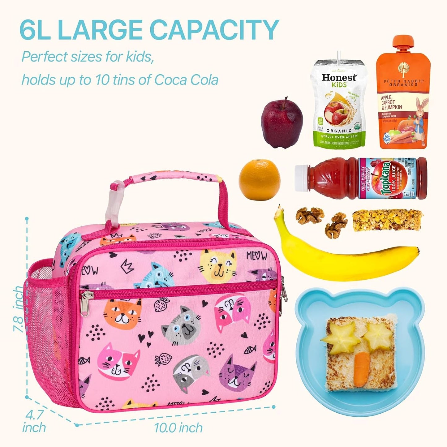 Bagseri Kids Lunch Bag Boys - Thermal Insulated Lunch Box Tote with Water Bottle Holder, Reusable Leak-Proof Kids Lunch Box for Daycare & School, Black Dinosaur (Containers Not Included)