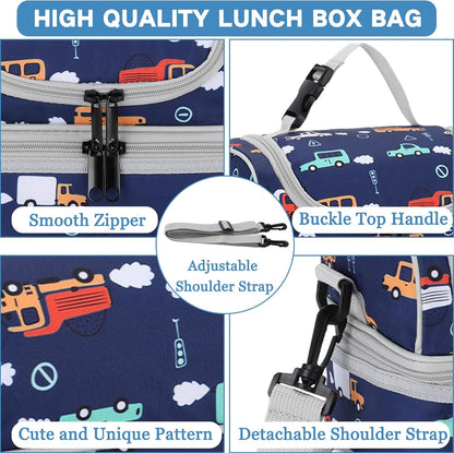VASCHY Lunch Box Bag Men, Insulated Two Compartments Bento Cooler Bags for Adults/Women/Kids for School,Daycare,Kindergarten,Picnic Black