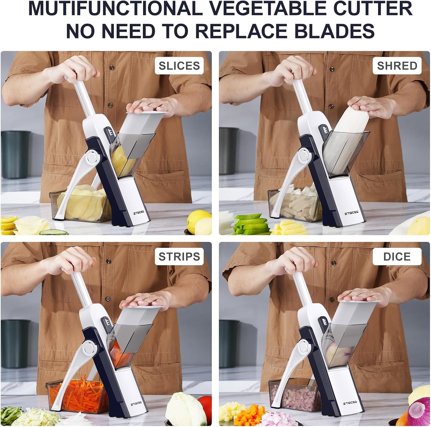 [All in 1] Upgraded Version Safe Mandoline Slicer for Kitchen, Adjustable Thickness. Veggie Slicer, Rapid Prep Mandoline, Detachable Blade, Cleaning Brush/Paring Knife (Black Knight)