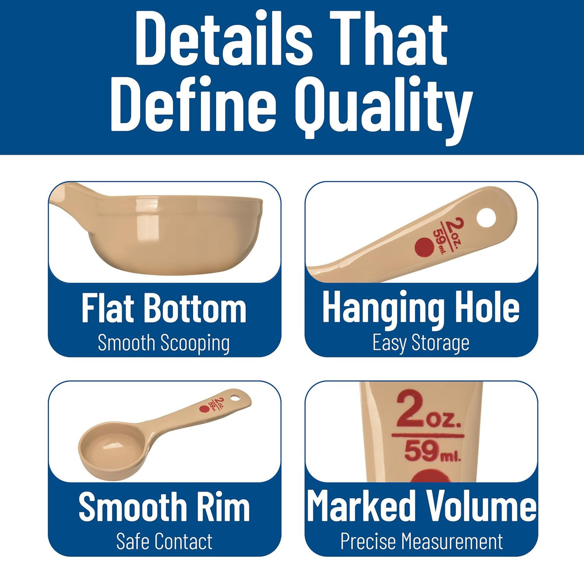Carlisle FoodService Products Measure Miser Solid Spoon Measuring Spoon with Short Handle for Kitchens, Plastic, 4 Ounces, Beige