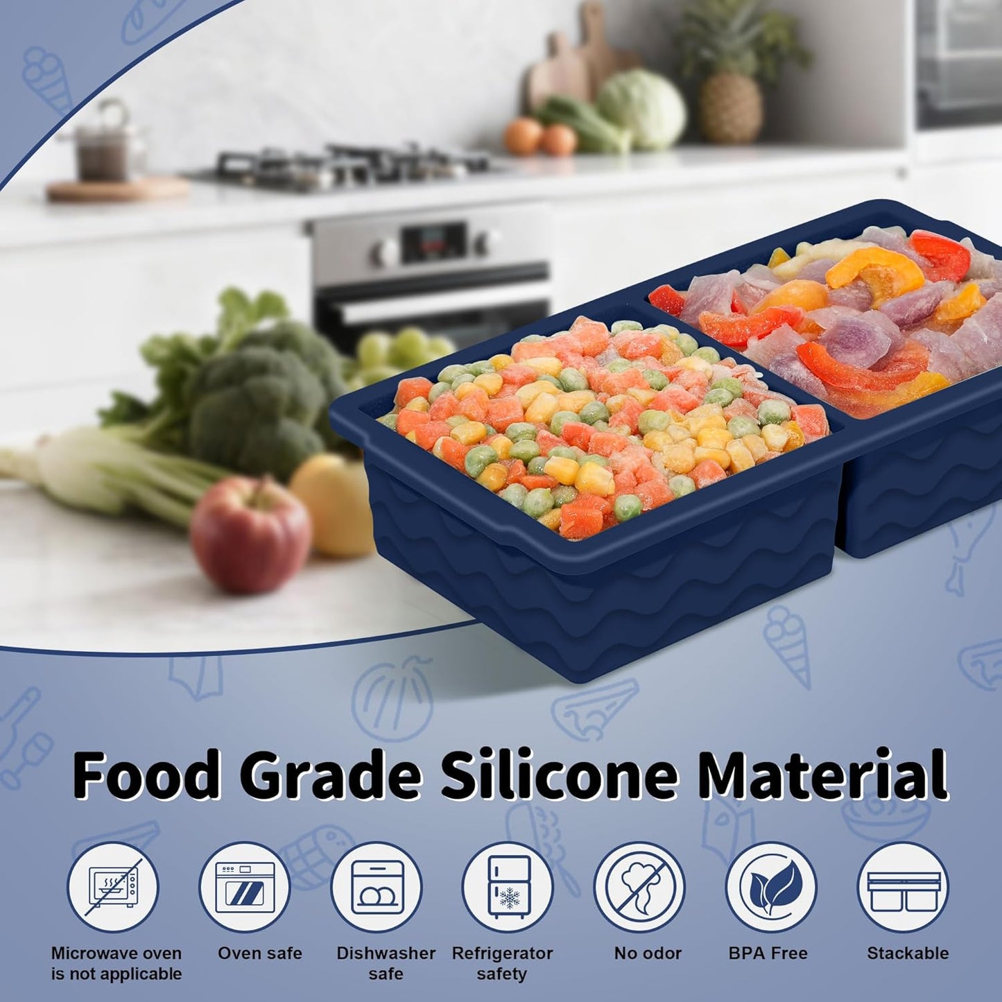 3-Pack Silicone Freezer Trays with Lid,2 Large 2-Cup(500ml)&4 Medium 1-Cup(250ml)&6 Small 1/2-Cup(125ml) Soup Freezer Container Molds,Ice Cube Tray For Meal Prep&Freezing Soup,Stews,Sauces