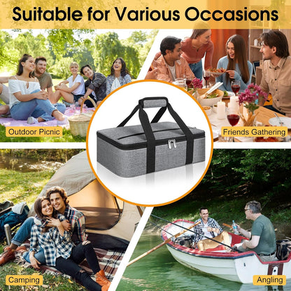 Insulated Casserole Carrier, Portable Casserole Carrier for Hot or Cold Food Lunch Tote Warmer or Cooler Bag, Lasagna Lunch Bag for Potluck Parties- Fits 9" x 13" Baking Dish-Charcoal Grey