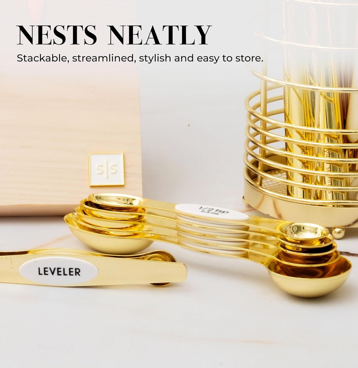 Styled Settings Magnetic Measuring Spoons Set, Gold