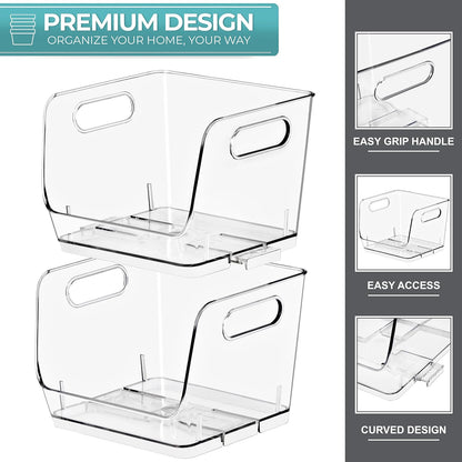 Sorbus Stackable Storage Bins Open Front - Clear Stackable Storage Bins - Pantry Bins for Storage and Organization - Acrylic Stackable Bins for Kitchen - Clear Pantry Organizer Bins (Medium 2 Pack)