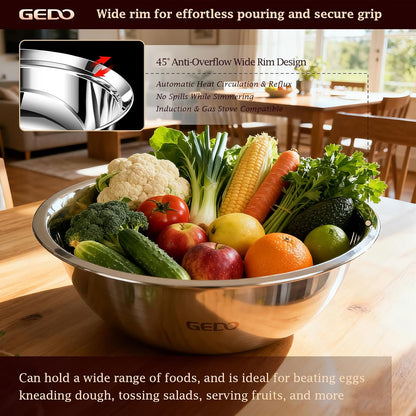 GEDO Stainless Steel 4 Piece Mixing Bowls Set, SUS316 Metal Nesting Bowls, Silver, Kitchen Food Prep Serving Bowls (7.07/8.64/10.21/11.79 in)