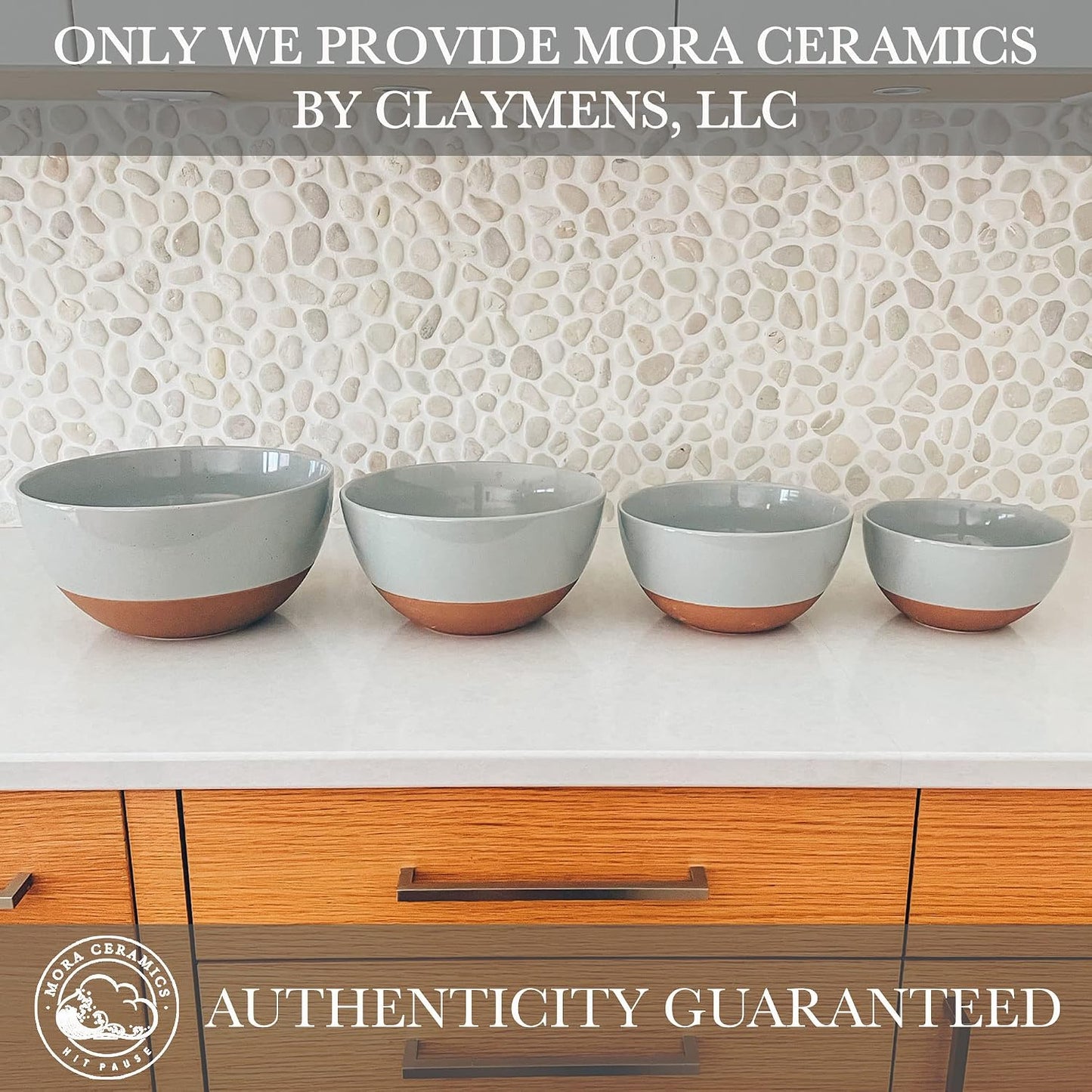 Mora Ceramic Large Mixing Bowls - Set of 2 Nesting Bowls for Cooking, Serving, Popcorn, Salad etc - Microwavable Kitchen Stoneware, Oven, Microwave and Dishwasher Safe - Extra Big 2.5 & 1.6 Qt - White