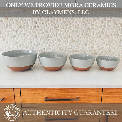 Mora Ceramic Large Mixing Bowls - Set of 2 Nesting Bowls for Cooking, Serving, Popcorn, Salad etc - Microwavable Kitchen Stoneware, Oven, Microwave and Dishwasher Safe - Extra Big 2.5 & 1.6 Qt - White