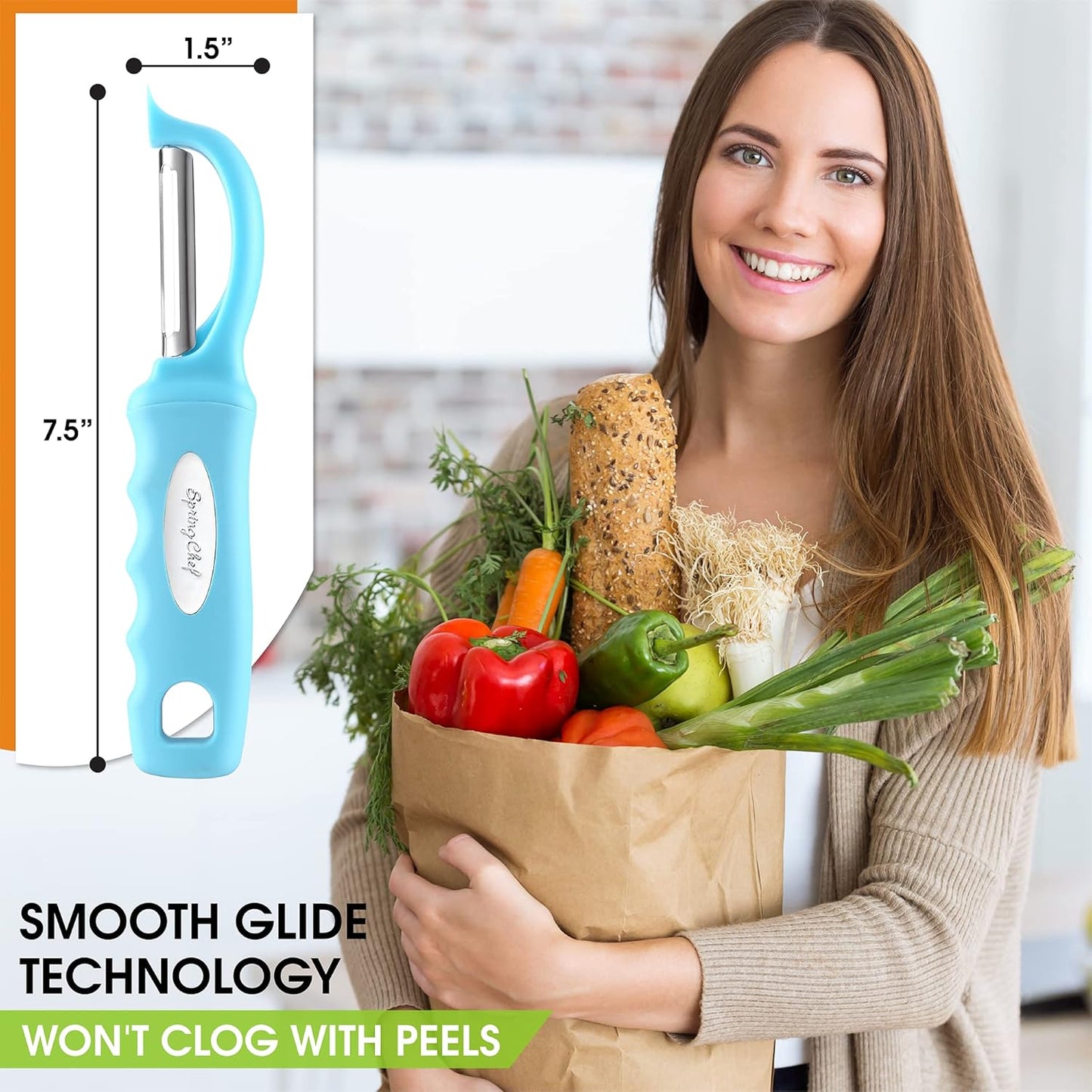 Spring Chef Premium Swivel Vegetable Peeler, Soft Grip Handle and Ultra Sharp Stainless Steel Blades - Perfect Kitchen Peeler For Veggie, Fruit, Potato, Carrot, Apple - Mango