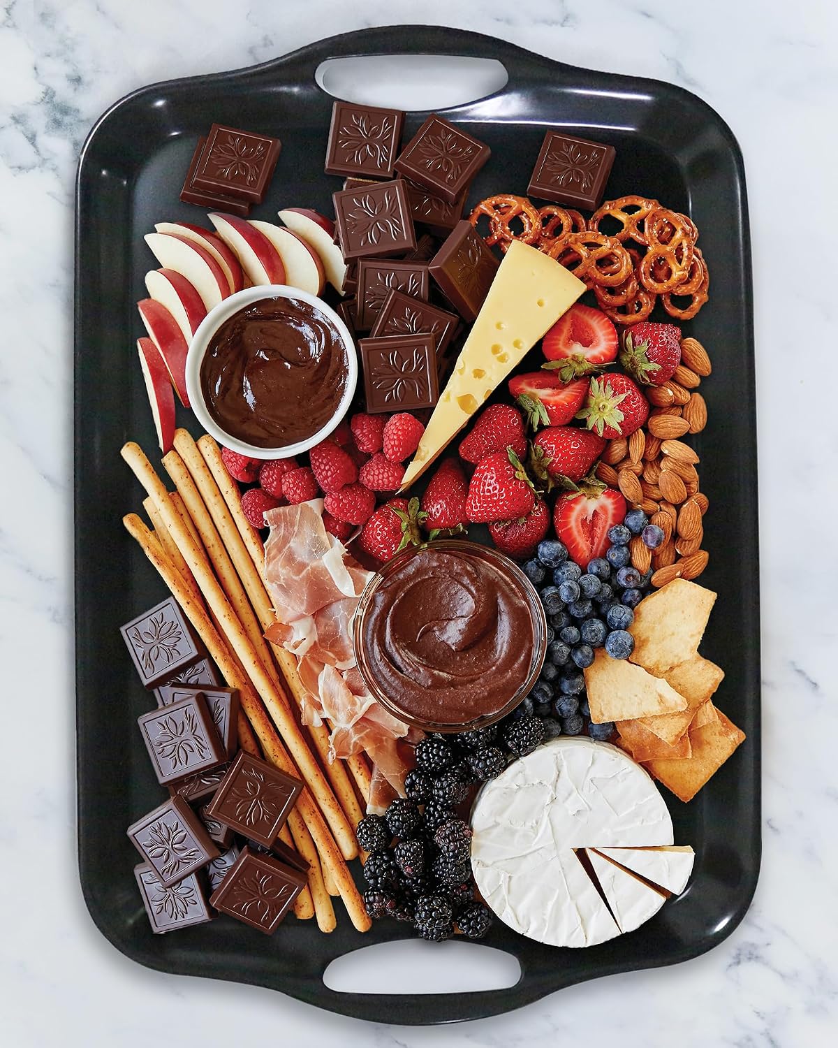 Czlizdyt Large Melamine Serving Tray with Handles, 17.5 x 12 in Rectangular Melamine Serving Platter, Dishwasher Safe Trays for Eating, Appetizer, Charcuterie, Snack, Fruit, Desserts, Set of 2, White