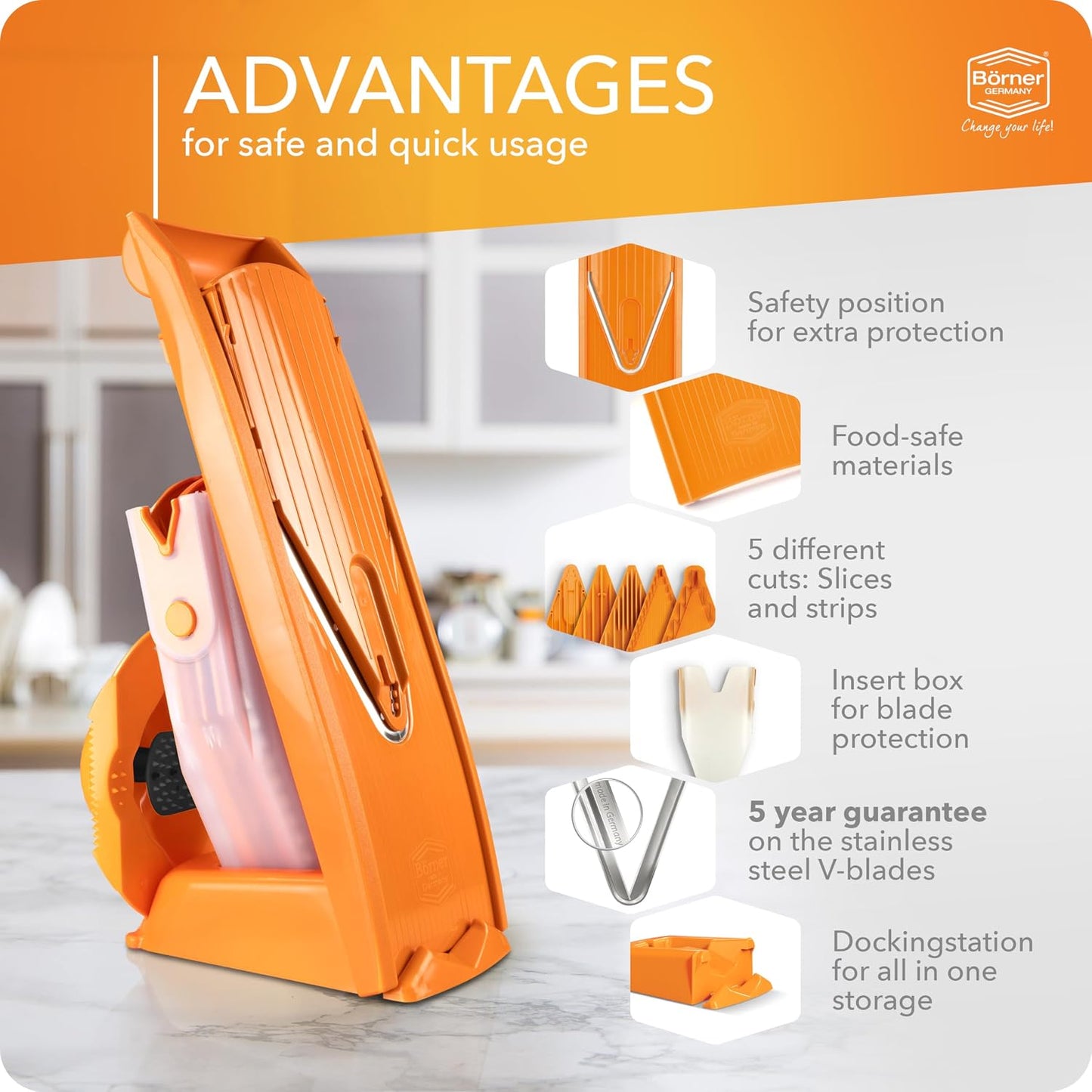 BORNER V Mandoline Slicer Kitchen V1 ClassicLine Starter Set | Vegetable Grater Börner - Quality Made in Germany, Color:White