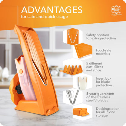 BORNER V Mandoline Slicer Kitchen V1 ClassicLine Starter Set | Vegetable Grater Börner - Quality Made in Germany, Color:White